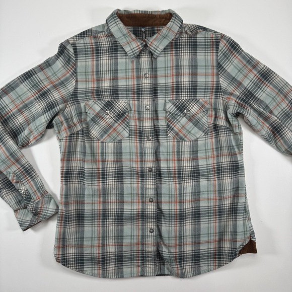 Kuhl Tops - KUHL Tess Corduroy Trim L/S Flannel Shirt Womens Small Snap Front Green Plaid